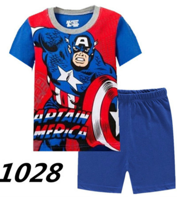 Children's short-sleeved cotton pajamas summer clothes children's sleepwear cartoon T-shirt spiderman