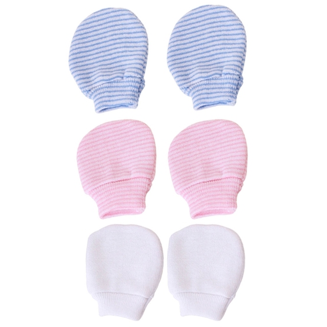 3pairs/set Simple Cute Baby Knitting Mitten Newborn Anti-eat Hand Anti-grab Face Protection Glove Baby Mitten