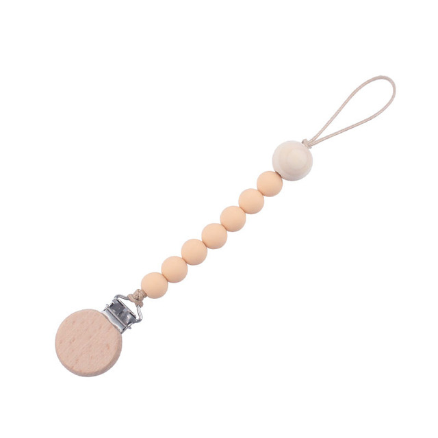 Wooden Baby Infant Toddler Doll Pacifier Silicone Soother Nipple Clip Chain Strap Baby Holder Chew Baby Teether Teething