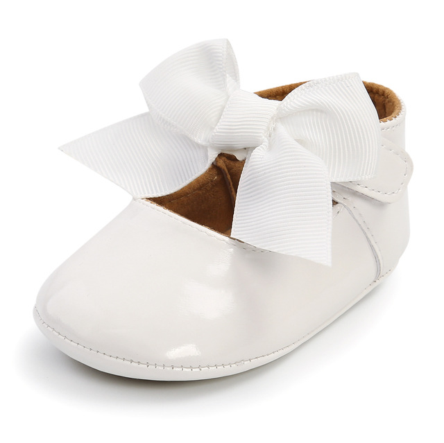 Newborn Baby Shoes Baby Boy Girl Shoes Girl Classic Bowknot Rubber Sole Anti-slip PU Leather Dress Shoes First Walker Toddler Crib Shoes