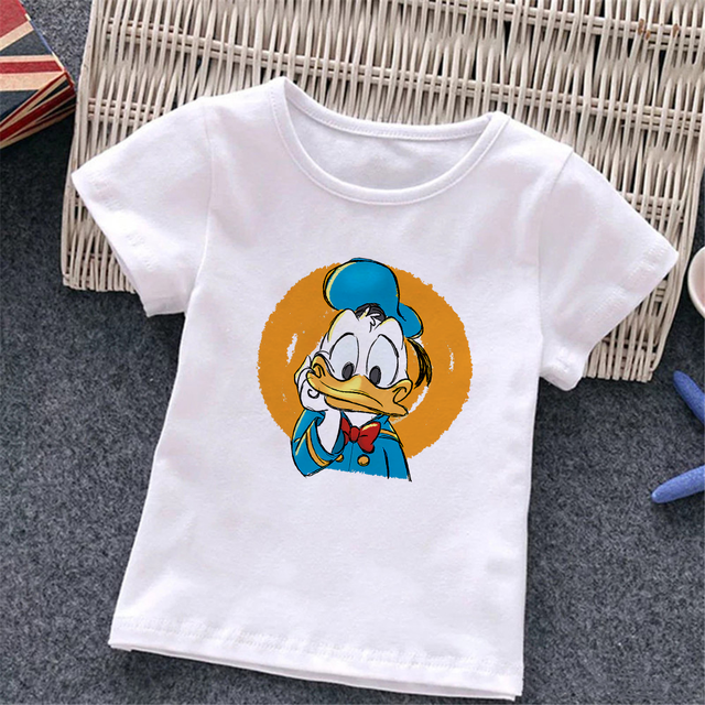 Baby Donald Duck T-shirt Cute Cartoon Print T-shirt Summer White O-Neck Short Sleeve Baby Boys Girls Clothes Baby Clothes