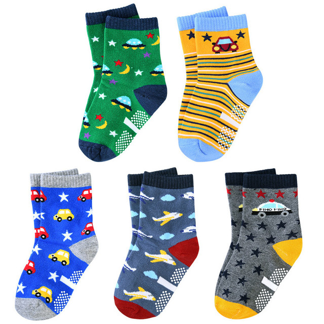 5 Pairs Non-slip Cute Cartoon Children Socks Spring Autumn Cotton Warm Breathable Boys Girls Absorb Sweat Sock for 0-8 Years