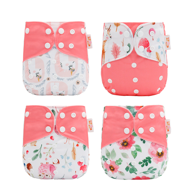 rainbow and iris 4pcs pack waterproof reusable washable baby cloth diapers fit 3-15kg one size fit all