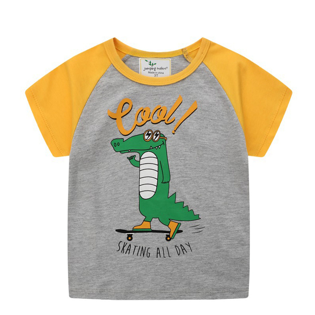 Boys Summer Clothes Children T-shirt Dinosaur Printing Kids Striped Embroidery Tops Boy Cotton T-Shirts Baby Cartoon Tee Clothes