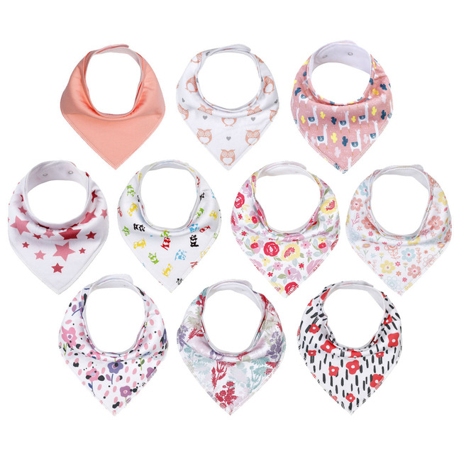 Baby Saliva Embellished Bib Unisex 10pcs Set Saliva & Teething Bibs 100% Organic Cotton Newborn Absorbent Hypoallergenic Bibs