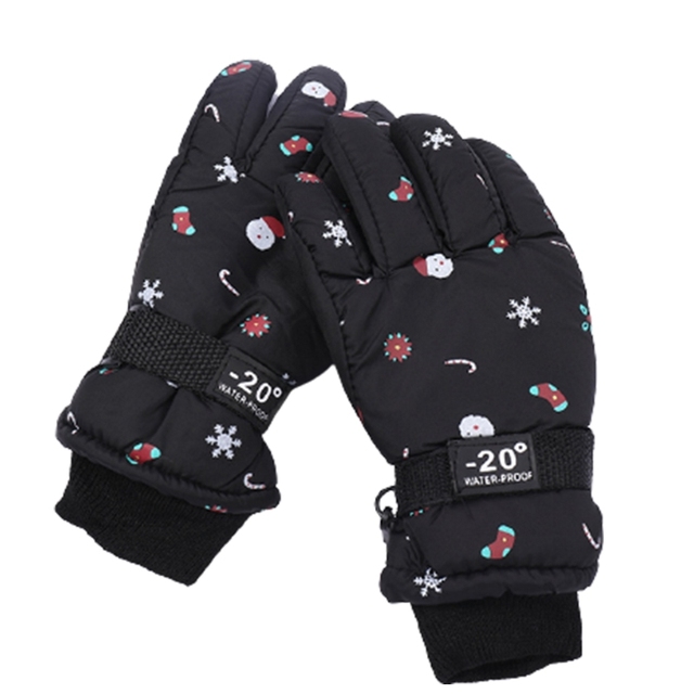 Winter Warm Ski Gloves Lovely Full Finger Gloves Snowboard Gloves Christmas Pattern Fleece Padded Glove for Kids