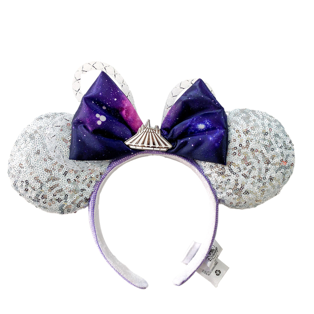 New Disney Mickey Mouse Ears Headband Space Lunar Mountain New Year Minnie Bow Pink Sequins Cartoon Anime Headdress Headband Gif