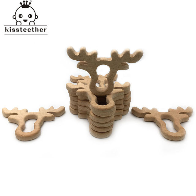 10pcs Safe Kara Teething Baby Cute Teether Antlers Design Wooden Ring Animal Shape Handmade Toy Wooden Teether - Giraffe Teether