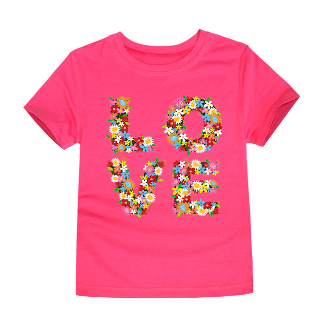 TINOLULING 12 Colors 2018 Boys Girls Flower Love T-shirt Kids T-shirt Children Tops Baby Tees for 2-14 Years