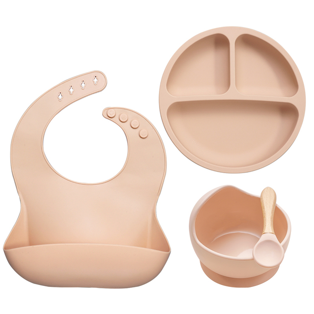 2021 new design silicone baby products tableware feeding waterproof bibs newborn flatware bowl spoon baby accessories