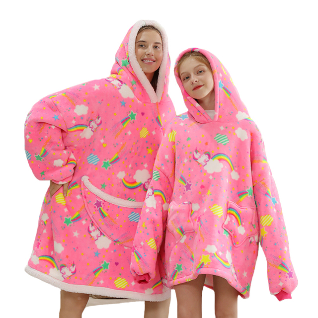 Family Hoodie Oversized Homewear Fleece Warm Sherpa Blanket Girls Thick Sleepwear, If You Need Two Sweatshirt, Please Order Two