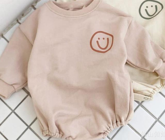 2021 New Baby Cotton Bib Simple Smiley Print Boys Clothes Infant Girl Long Sleeve Loose Jumpsuit Newborn Autumn Clothes