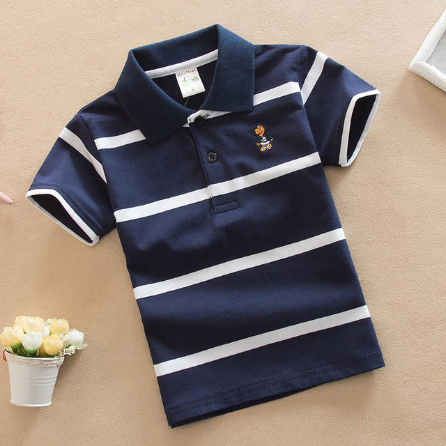 Jargazol T-shirt Children's Clothing Turn-down Collar T-shirt Summer Baby Boys Striped Color Baby Clothes