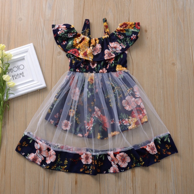 Toddler Kids Vestidos Baby Costume Girl Dress Summer Clothes Floral Mesh Tulle Princess Dress Boho Girls Sukienki Girl Dress