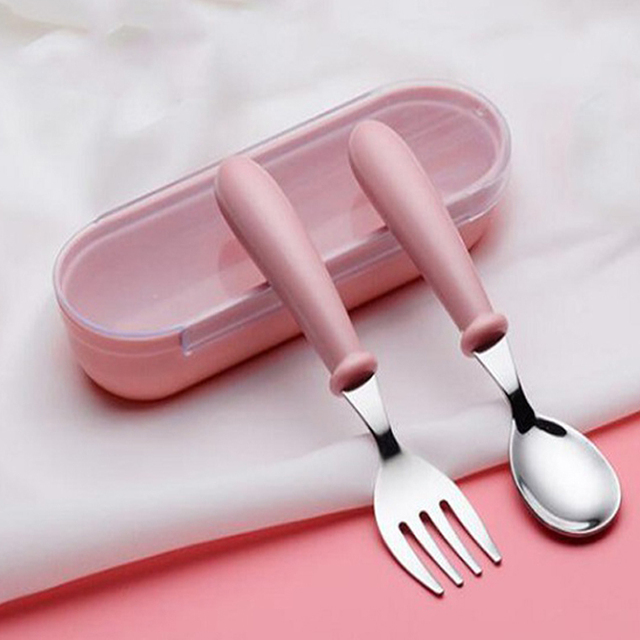 Baby gadgets cutlery set children utensils stainless steel baby dinnerware cutlery cartoon infant food feeding spoon fork