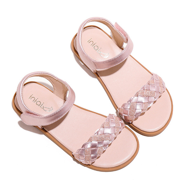 Children Sandals Microfiber Children Gold Beach Shoes Summer 2022 New Soft Light Sandals Princess Shoes Girls Silver Flat Shoes