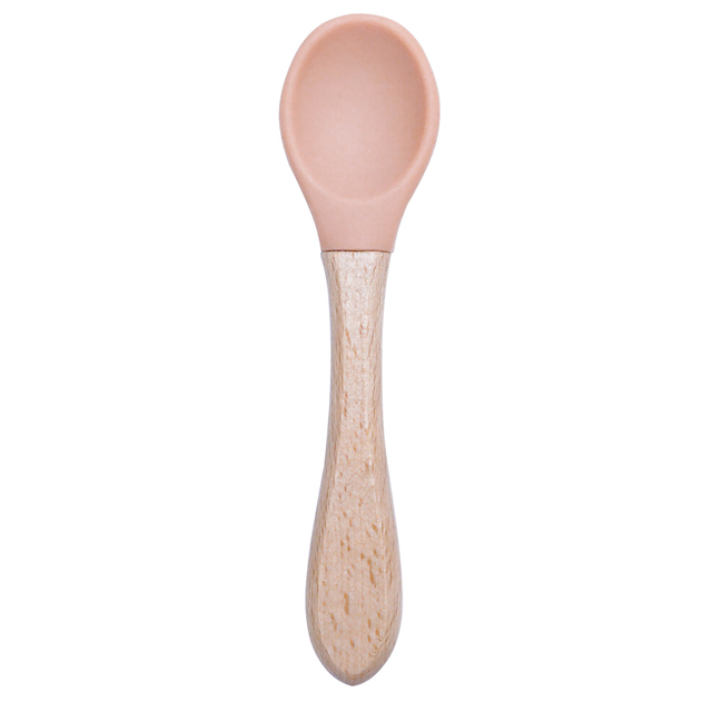 Wooden Feeding Handle Silicone Spoon For Baby Utensils Eat Soild Food Kids Training Ability Manipulation Children's Tableware