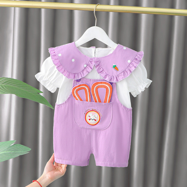 2022 Summer Fashion Cute Baby Girls Clothing Sets Baby Boy Casual Clothes T-shirt Rabbit Overalls Children Kids Clothes