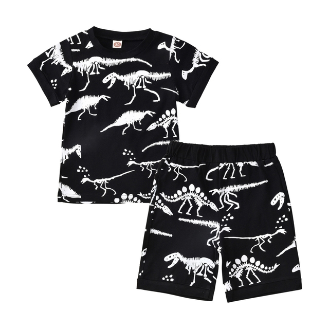 Jlong 2pcs/set Cute Cartoon Boys Clothes Set Boys Dinosaur Short Sleeve Shorts Set Casaul Suit 1-6 Years Children's Clothing