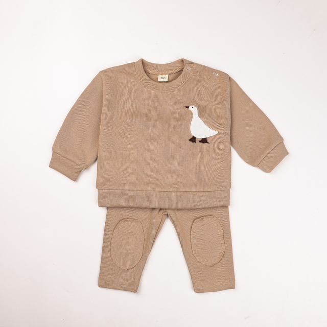 0-24M Newborn Baby Girls Boys Clothes Set Outfit Little Bear Goose Embroidery O-Neck Tops + Long Pants Kids Clothes 2022