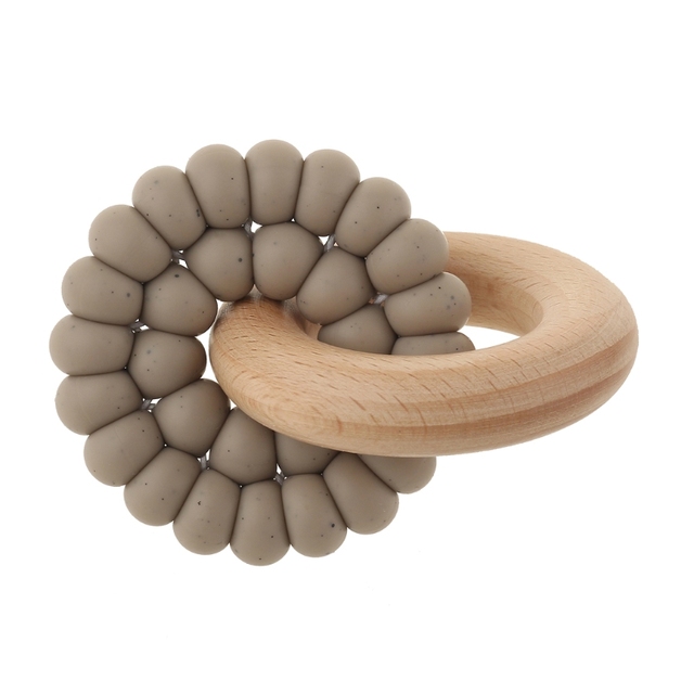 Baby Silicone And Natural Wooden Teether Ring Infant Bangle Teether Toys Develop Sensory Skills Montessori Toy