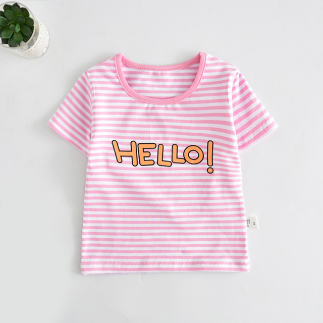 Boys and girls' short-sleeved striped cotton T-shirt, 2-7T clothes, summer 2021