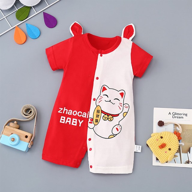 0-24 months newborn romper infant stuff baby clothes girl summer T-shirt with lucky cat kitty duck unisex clothes baby outfit