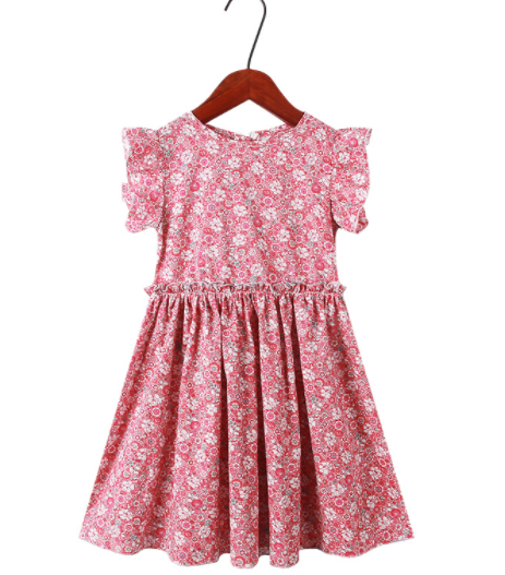 Girl Summer Dress 2022 New Casual Princess Dress Retro Small Floral Kids Dress Vestido 3-14Y G0005