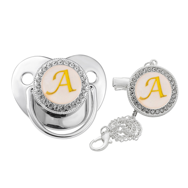 26 Initials Name Baby Pacifier Silver BPA Free Pacifier Silicone Nipple Dummy Baby Birthday Gifts for 0-24M New