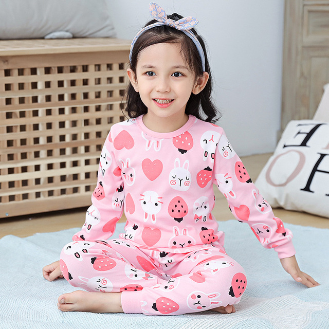 Easter Pajamas Kids Pajamas Girl Sleepwear Set Cotton Rabbit Top+Pants Pajama Outfit Long Sleeve 2pc Pink Children Night Clothes