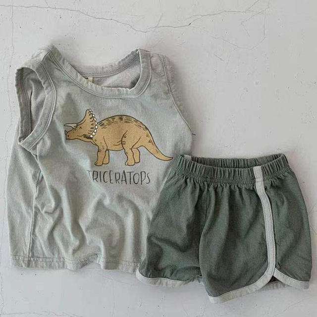 MILANCEL 2022 Summer Baby Clothes Set Toddler Vest T-shirt and Pants 2pcs Baby Suit Dinosaur Print Boys Clothes