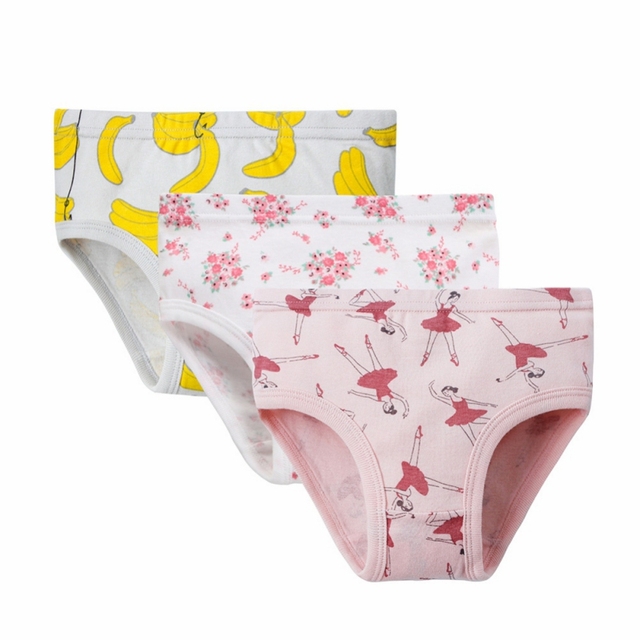 Weixinbuy 3pcs/pack Cotton Kids Briefs Children Girls Cute Cartoon Briefs Underwear 3-10Y