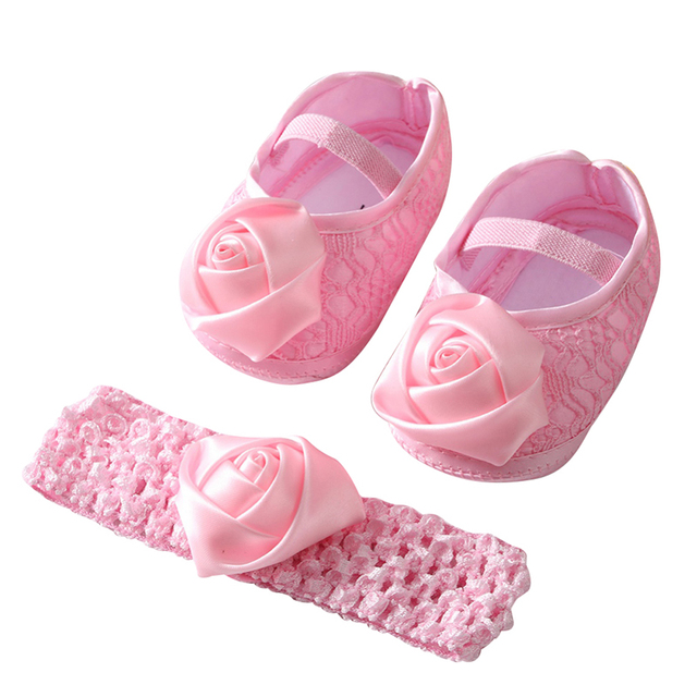 Etosale Cute Baby Walking Shoes 0-18M Newborn Baby Girls Shoes + Headband Set Infant Soft Sole Bowknot Princess First Walkers