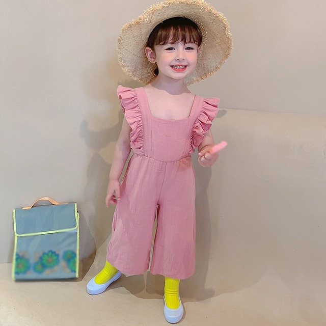 Summer Korean Cute Girls Jumpsuit Toddler Kids Open Back Sleeveless Clothes Wide Leg Pants