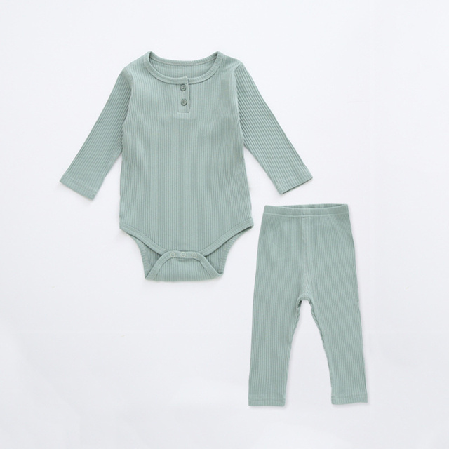 Newborn Baby Clothing Sets Ribbed Cotton Bib Leggings Pants Suit For Autumn Girls Outfits Boys Long Sleeve Baby Clothes