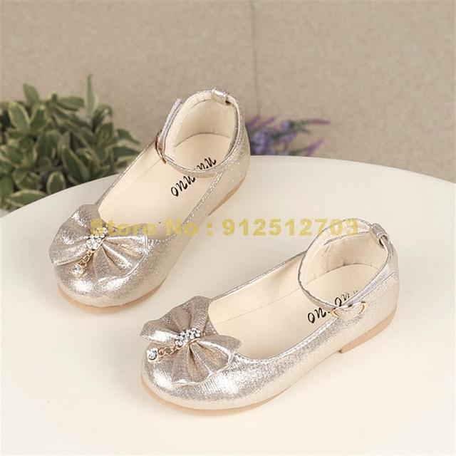 New Autumn Girls Leather Children Girls Toddler Princess Bowknot Sneakers Pearl Diamond Single Kids Dance Shoes