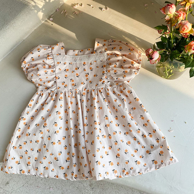 MILANCEL 2022 Spring New Kids Clothes Square Collar Girls Floral Dress Cotton Girl One Piece Korean Children Clothes