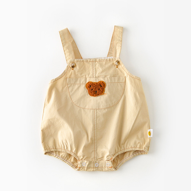 2022 summer baby bodysuits infant girls sleeveless one-piece baby towel bear embroidery newborn overalls boys cotton clothes