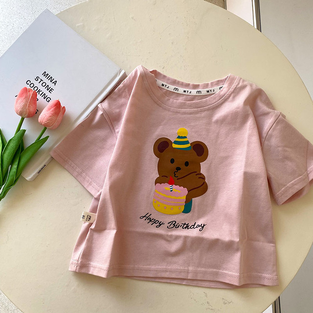 MILANCEL Children's T-Shirt 2022 Summer New Girl Short Sleeve Boy Cartoon Bear Tees