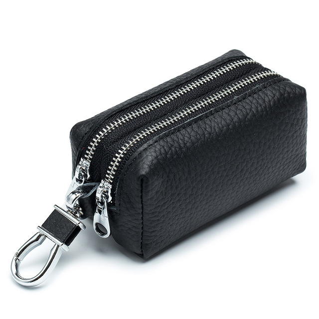 New Genuine Leather Men Key Wallet Male Car Key Bag Keys Holder Litchi Pattern Key Case Double Zipper Organizer Small Wallets