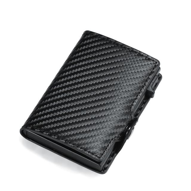 DIENQI - Men's Rfid Carbon Fiber Wallet, Black Leather Wallet, Small Wallet