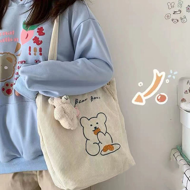 2021 women shopper shopping bag canvas shoulder bag female handbags corduroy storage environmental reusable foldable bag