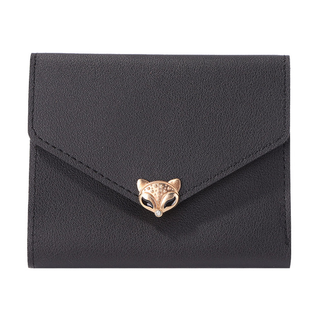 Simple Fashion Women Trifold PU Leather Small Wallet Portable Solid Color Casual Business Card Holder Fox Shape Hasp Coin Purse