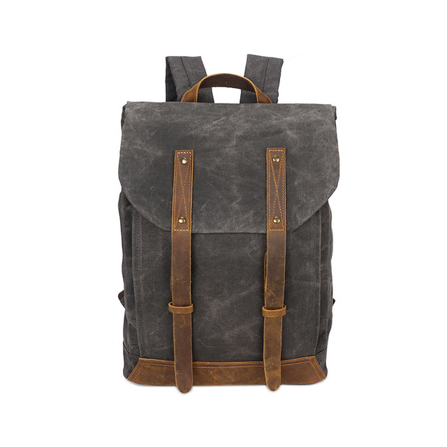 Men's vintage backpack ole waxed leather canvas shoulder bag trend leisure bag waterproof women bag 14 inch laptop backpack travel