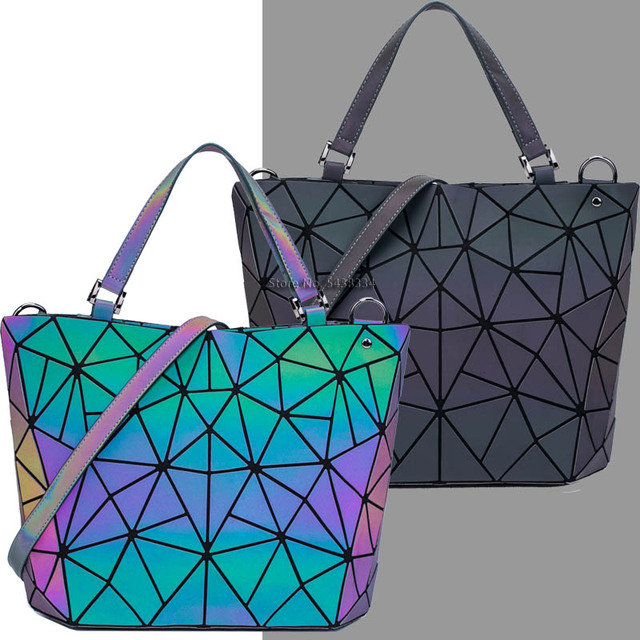 Women's Luminous Handbag, Embroidered Geometric Shoulder Bag, Padded Shoulder Bag, Laser, Foldable, 2020