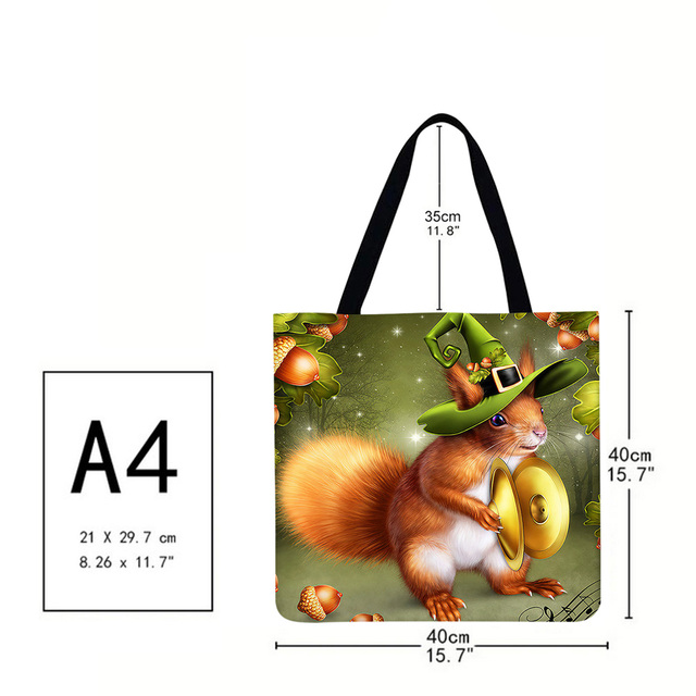 Fashionable Ladies Hamster Shoulder Shopping Bag Linen Printing Pattern Eco-friendly Tote Large Capacity Handbags