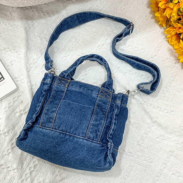 Canvas Cloth Women Small Shoulder Bag Girl Blue Canvas Small Canvas Handbag Casual Tote Detachable Strap Lady Zipper Wallet