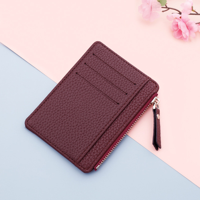 1pcs Small ID Card Holders Business Credit Card Holder PU Leather Slim Bank Card Case Organizer Fashion Zipper Unisex Wallet