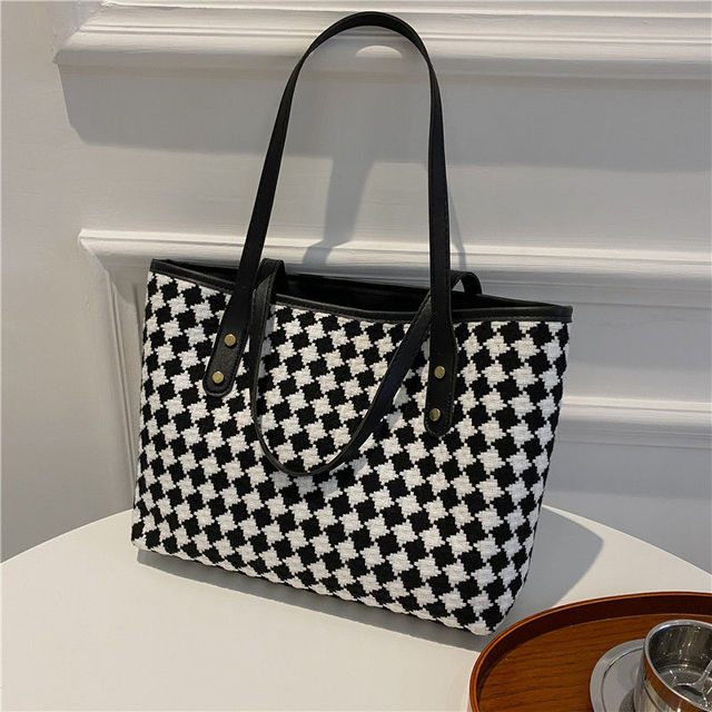 MBTI Fashion Plaid Women Shoulder Bag Classic Casual Tote Korean Tote Bag Elegant Femme Main Brief Vintage Bolso Mujer