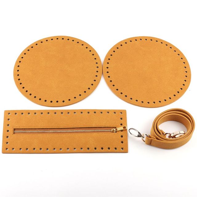 4pcs/set Bag Bottom Shaper Base Round Artificial Leather Wallet Insert Strap Zipper for DIY Sewing Crochet Handbag